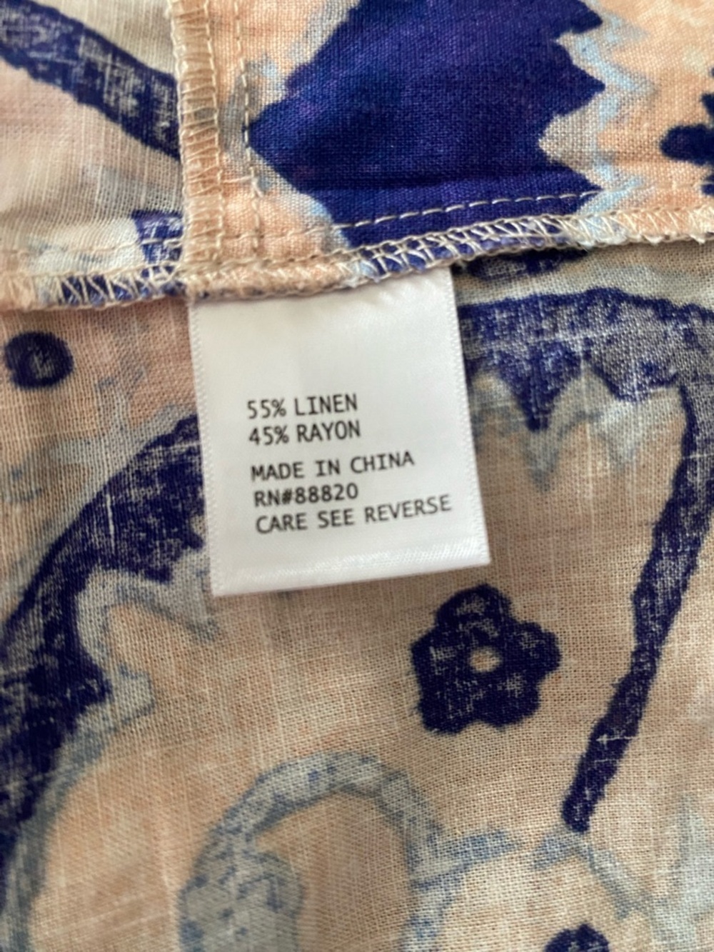 Christian Siriano Women’s Tie Front Linen Blend  Blue & Cream Print Top Sz Large - Picture 7 of 8